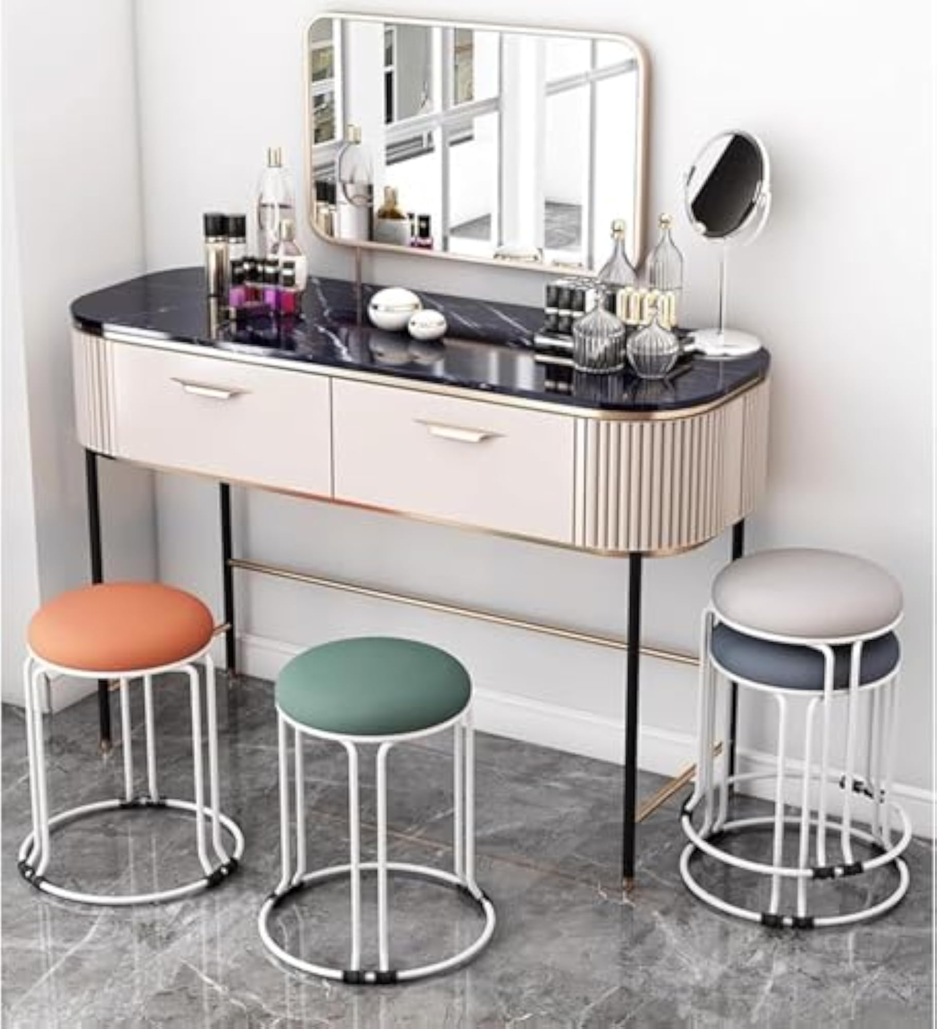 Stackable Ottoman Stools with Cushion Top for Home Seating